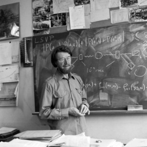 Physicist John S. Bell in his office at CERN, 1982
